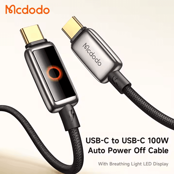 Câble de charge rapide avec lumière LED Mcdodo – 100W – Type-C vers type-C – 1.2m – CA-668 — photo 2