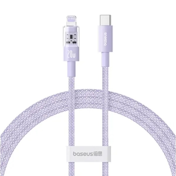 Câble de charge rapide Baseus Purely Lucent Purely Power – 20W – 1m – Type-C vers Lightning – Nébuleux violet
