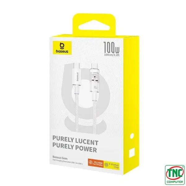Câble de charge rapide Baseus Purely Lucent Purely Power – 100W – 2m – Type-C vers Type-C – Blanc – P10373000211-01 — photo 2
