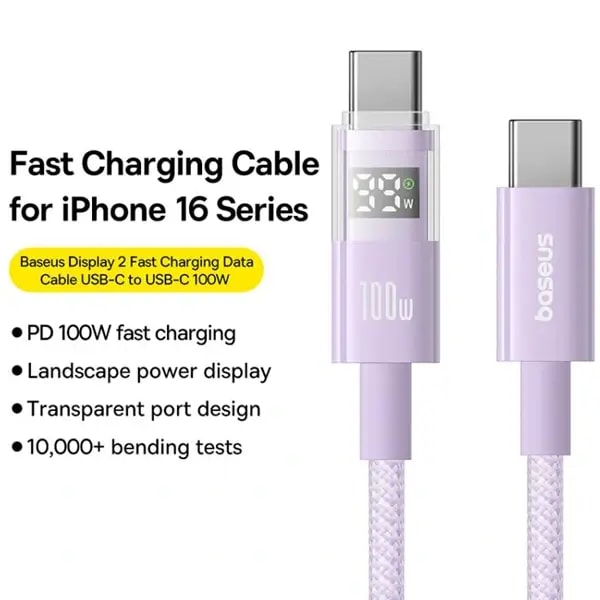 Câble de charge rapide et de transfert de données Baseus Display II – 100W – 1m – Type-C vers Type-C – Galaxy bleu -P10382702311-00 — photo 2