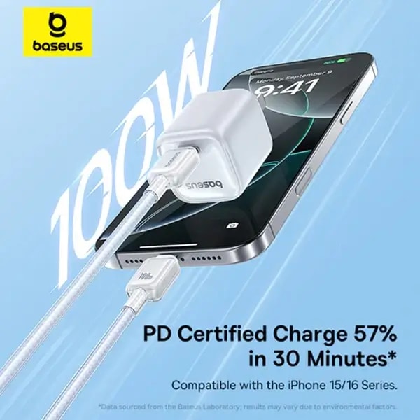 Câble de charge rapide et de transfert de données Baseus Crystal – Type-C vers Lightning – 2m – 100W – Blanc Lunaire -P10383100211-01 — photo 2