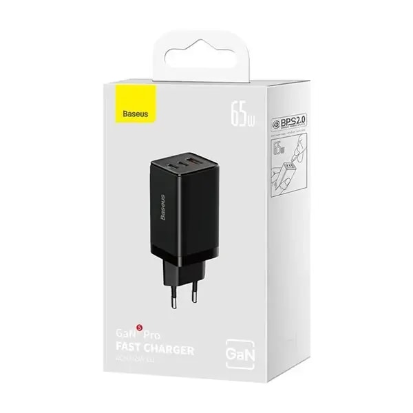 Boitier de charge mural rapide Baseus GaN5 Pro avec 3 supports – 1 USB et 2 type-C – 65W – Noir – CCGP120201 — photo 3