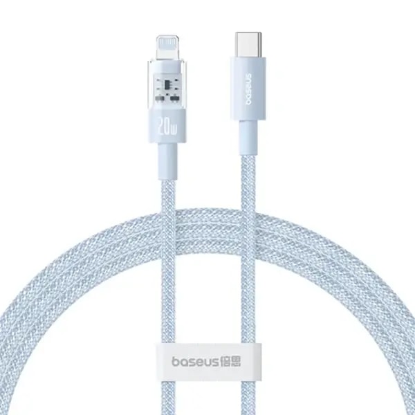 Câble de charge rapide Baseus Purely Lucent Purely Power – 20W – 1m – Type-C vers Lightning – Galaxy bleu