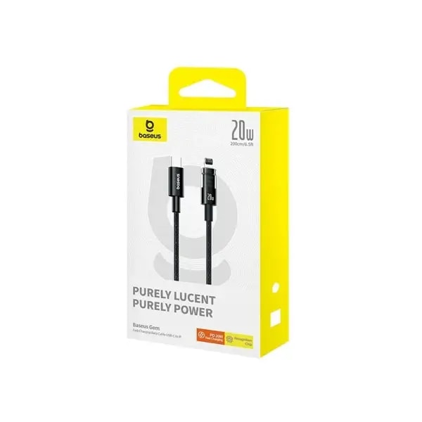 Câble de charge rapide Baseus Purely Lucent Purely Power – 20W – 2m – Type-C vers Lightning – Noir – P10373001111-01 — photo 2