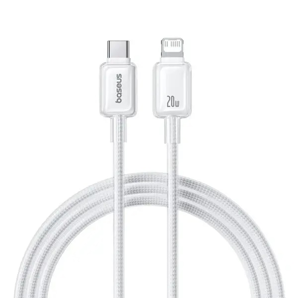 Câble de charge rapide et de transfert de données Baseus Crystal – Type-C vers Lightning – 2m – 20W – Blanc Lunaire – P10383101211-01 — photo 1