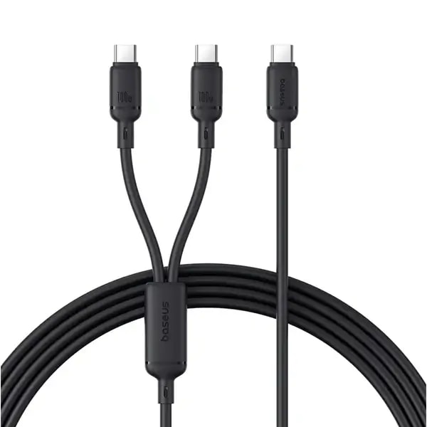 Câble de charge rapide et de transfert de données Baseus New pudding – 2en1 – 1,5m – 100W – Type-C vers 2 Type-C – Noir – P10377701111-00 — photo 1
