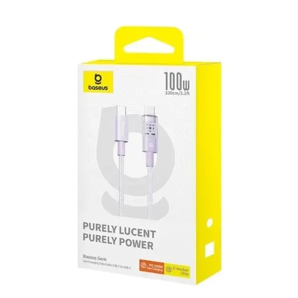 Câble de charge rapide Baseus Purely Lucent Purely Power – 100W – 1m – Type-C vers Type-C – Galaxy bleu, autre vue