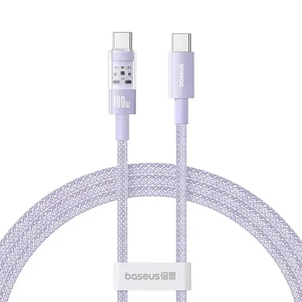 Câble de charge rapide Baseus Purely Lucent Purely Power – 100W – 1m – Type-C vers Type-C – Violet nébuleux