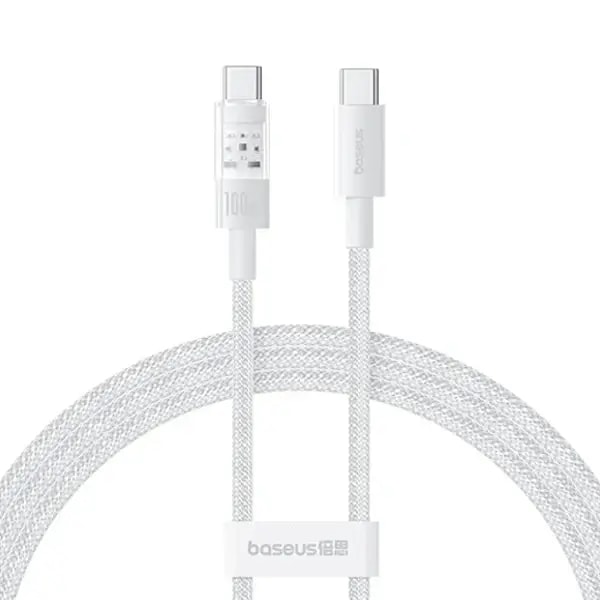 Câble de charge rapide Baseus Purely Lucent Purely Power – 100W – 1m – Type-C vers Type-C – Blanc