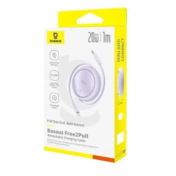 Câble de charge rétractable Baseus Free2Pull – Type-C vers Lightning – 20W – 1m – Violet nébuleux – P10364501511-00 — photo 2