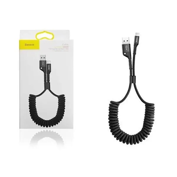 Câble de charge à ressort rapide Baseus Fish eye Spring Data – USB vers Lightning 2A – 1m – Noir, autre vue
