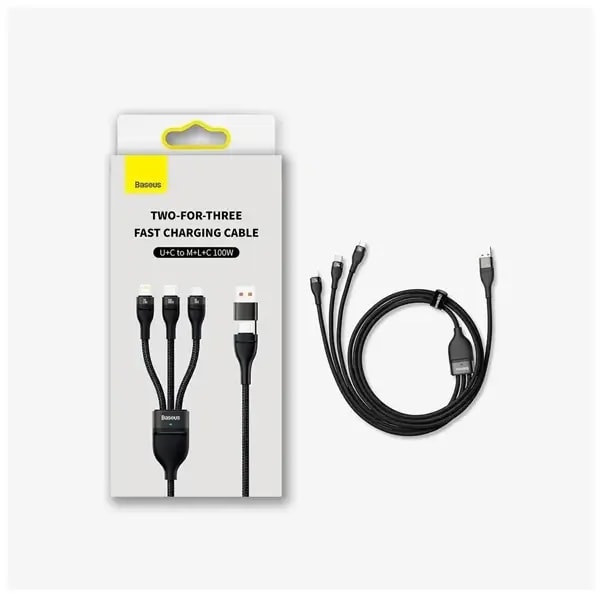 Câble de charge rapide et de transfert de données Baseus Flash – 100W – 1.2m – USB/Type-C vers Lightning, Micro USB, Type-C – Noir – CASS030101 — photo 2