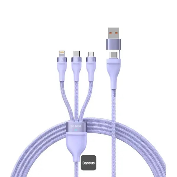 Câble de charge rapide et de transfert de données Baseus Flash – 100W – 1.2m – USB/Type-C vers Lightning, Micro USB, Type-C – Violet – CASS030105 — photo 1