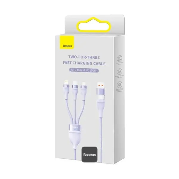Câble de charge rapide et de transfert de données Baseus Flash – 100W – 1.2m – USB/Type-C vers Lightning, Micro USB, Type-C – Violet – CASS030105 — photo 2