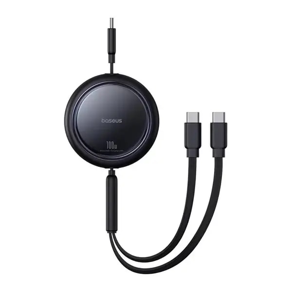 Câble rétractable Baseus Bright Mirror – 2en1 – Type-C vers 2 Type-C – 100W – 1m – Noir – P10318602111-00 — photo 1