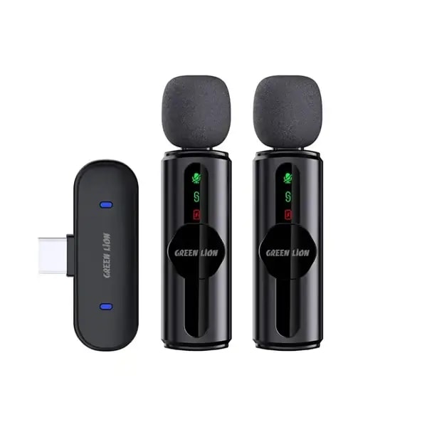 Micro cravate sans fil 3en1 Green Lion – 5h d’autonomie – Connecteurs Type-C – Réduction de bruit à 3 nivaux – 20m – GNGM76XMICBK — photo 1
