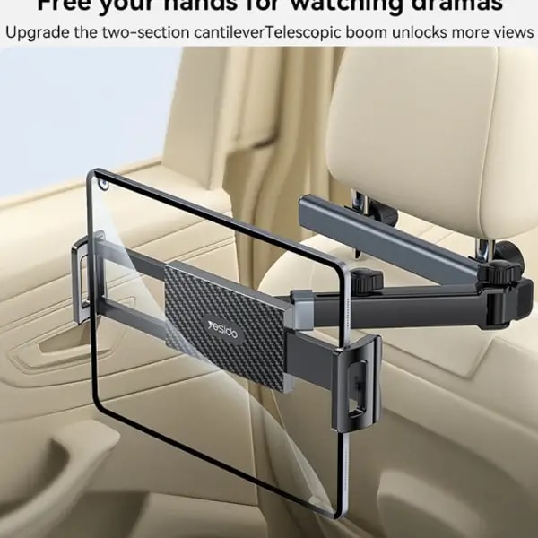Support de téléphone de voiture à bras de serrage extra large et rotatif pour appui-tête long YESIDO – Épaisseur de l’écran : 4,7 à 13″ – Rotation à 720 degrés – C294 — photo 2