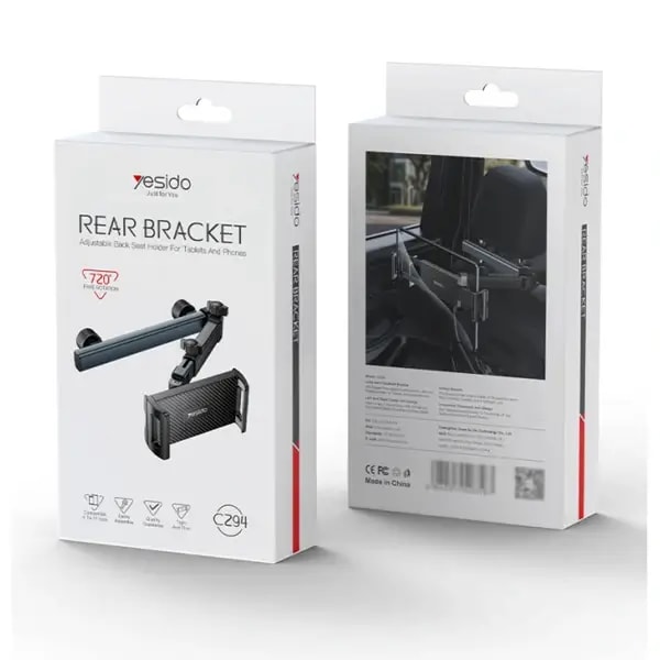 Support de téléphone de voiture à bras de serrage extra large et rotatif pour appui-tête long YESIDO – Épaisseur de l’écran : 4,7 à 13″ – Rotation à 720 degrés – C294 — photo 3