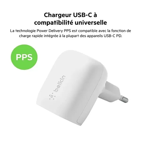 Chargeur rapide Belkin – 20W – Type-C vers Type-C – WCA006vf1MWH-B6 — photo 3