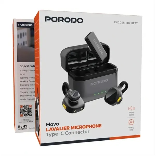 Micro cravate sans fil Movo Lavalier Porodo – 5h d’autonomie – Connecteur Type-C – Réduction de bruit – 15m – PDLAMPHF76BK — photo 3
