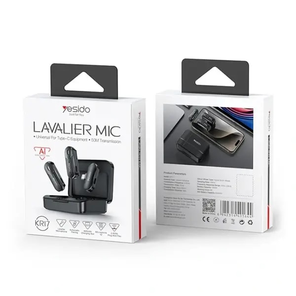 Micro cravate sans fil Lavalier MIC YESIDO – 2 microphones – 8h d’autonomie – Connecteur Type-C – Réduction de bruit – Wifi – 50m sans obstacle – KR17 — photo 2
