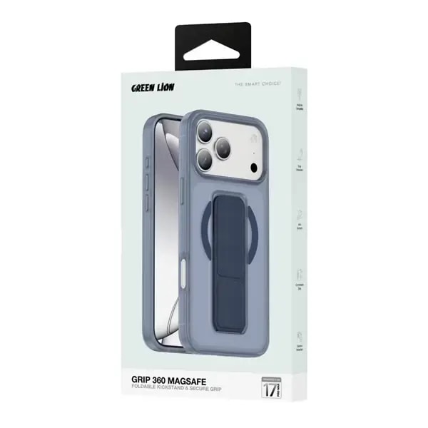 Coque de protection MagSafe avec support pliable pour iPhone 17 Pro Max Green Lion – Résistance aux chocs – Aimants puissants – Anti-rayures – Dragonne en cuir – Protection de l’appareil photo – Bleu titane – GNGRP17PMBL — photo 2