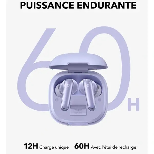 Écouteurs sans fil Soundcore by Anker P40i – Réduction de bruit – IPX5 – Option de chargement sans fil – 60h d’autonomie – Violet — photo 2
