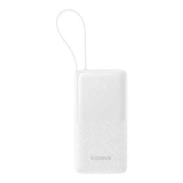 PowerBank à charge rapide Baseus Bipow 2 – 10000mAh – 20W – 1 câble type-c intégré – 1 support USB et 1 support type-c – Indicateur LED numérique pour suivre le niveau de batterie – Blanc – P10077101213-00 — photo 2