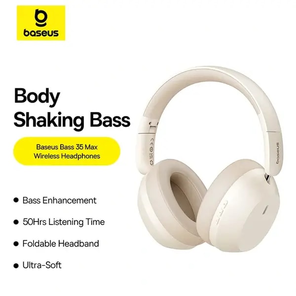 Casque sans fil Baseus Bass 35 Max – 50h d’autonomie – BT V5.3 – Basses percutantes – Oreillettes entièrement réglables – Couleur champagne – A00070800221-00 — photo 3