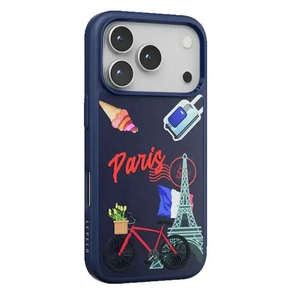 Coque pour iPhone 17 Pro Max Levelo Vallo – en cuir – Résistant aux rayures – Design Paris – Design Paris – Bleu cobalt – LVLVLOP17PMCTBL — photo 1