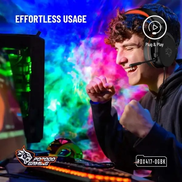 Casque de jeu Porodo Gaming PC RGB ENC – Réduction de bruit – Longueur du câble de 1,5m – Contrôle d’accès facile – PDX417OGBK — photo 2