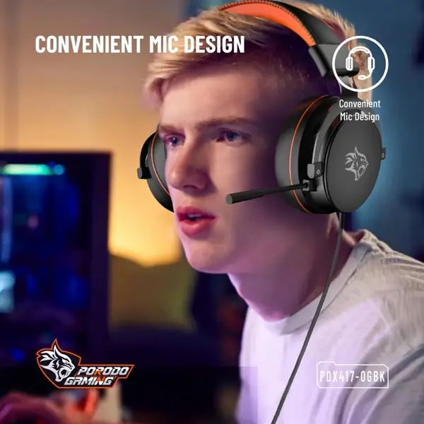 Casque de jeu Porodo Gaming PC RGB ENC – Réduction de bruit – Longueur du câble de 1,5m – Contrôle d’accès facile – PDX417OGBK — photo 3