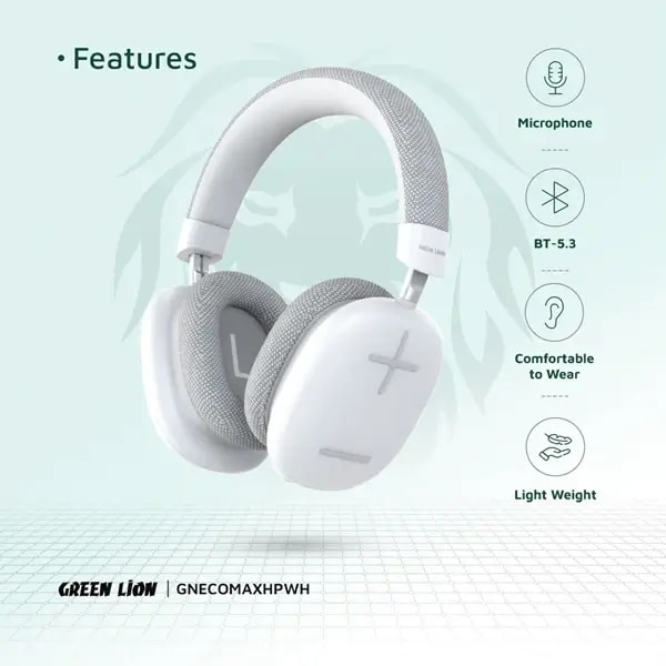 Casque EchoMax avec microphone intégré Green Lion – 48H d’autonomie – BT 5.3 – Portée maximale 10m – GNECOMAXHPWH — photo 2