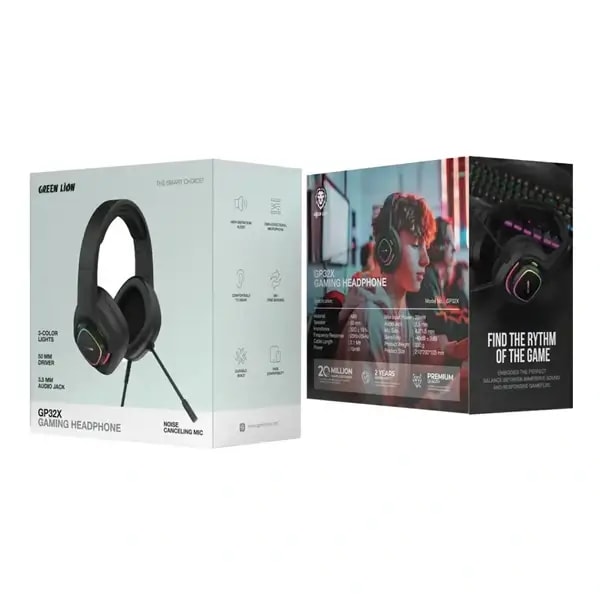 Casque de jeu avec trois ports Green Lion GP32X – Longueur du câble 2,1m – Compatible avec la plupart des consoles de jeux, PC et autres appareils – GNGP32XGHBK — photo 2