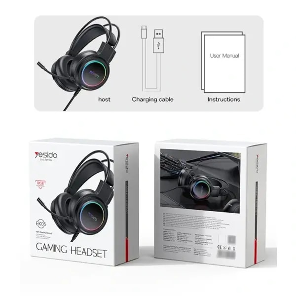 Casque filaire Yesido – Lumière RGB avec microphone intégré – Compatibilité avec téléphone portable, tablette, ordinateur portable – EK05 — photo 3