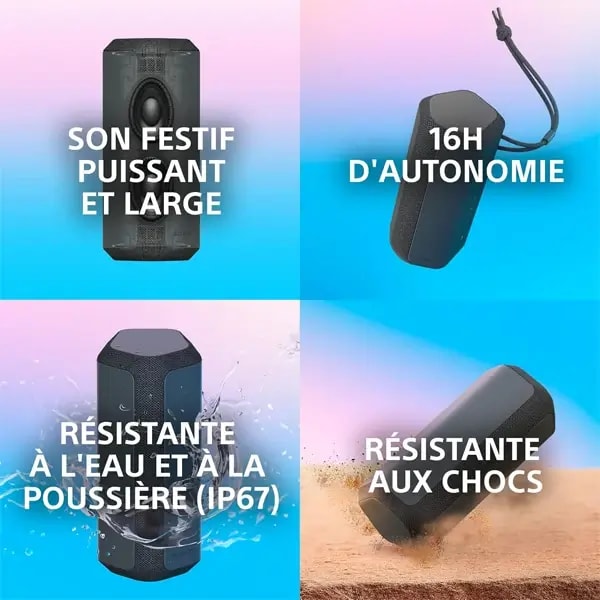 Enceinte Bluetooth sans fil Ultra portable avec un son plus large et puissant Sony – 16H d’autonomie – Étanche IP67 – SRS-XE200 — photo 3
