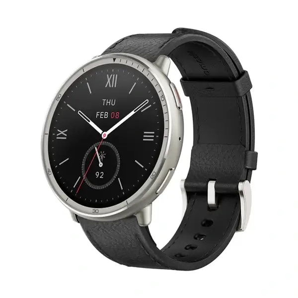 Montre connectée Amazfit Active 2 Round Version Premium – 10Jrs d’autonomie – Écran 1,32″ – GPS – Assistance IA – Bracelet en cuir noir — photo 1