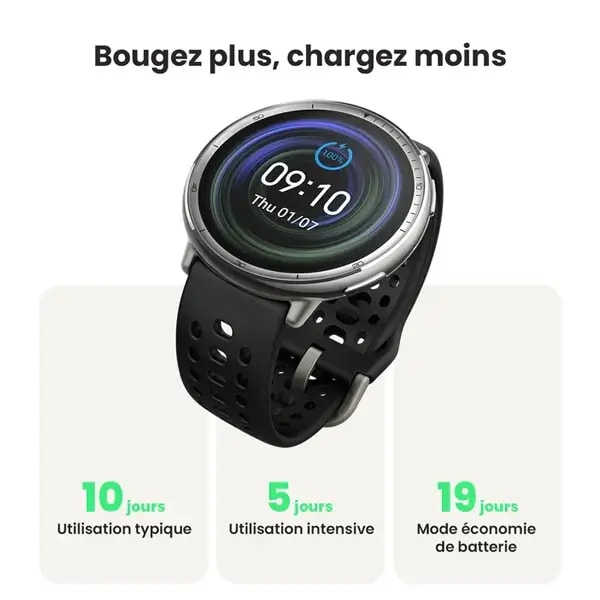 Montre connectée Amazfit Active 2 Round Version Premium – 10Jrs d’autonomie – Écran 1,32″ – GPS – Assistance IA – Bracelet en cuir noir — photo 2