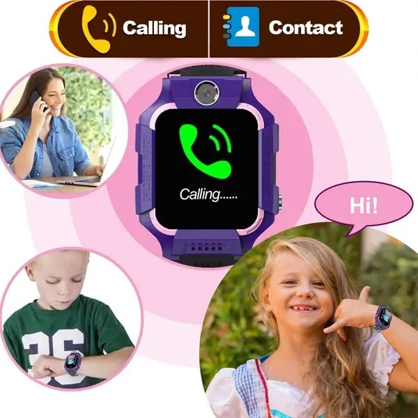 Montre connectée avec puce pour enfant Smart Barry K8 – Écran 1,44″ – Écran tactile – IP67 – GPS – SOS – Caméra – Appel – Cadran violet et bracelet noir — photo 2