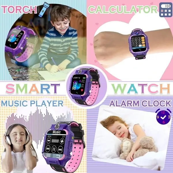 Montre connectée avec puce pour enfant Smart Barry K8 – Écran 1,44″ – Écran tactile – IP67 – GPS – SOS – Caméra – Appel – Cadran violet et bracelet noir — photo 3