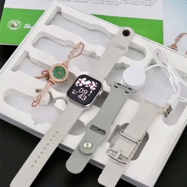 Montre connectée + une petite montre avec 3 bracelets Smart Barry A19 mini – 38mm – Écran HD 1,75″ – BT allant jusqu’à 10m – Cadran argenté — photo 3
