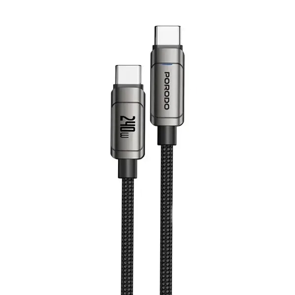 Câble de charge rapide et transfert de données Porodo – 240W – 1M – Type-C vers Type-C – PDUC95GY — photo 1