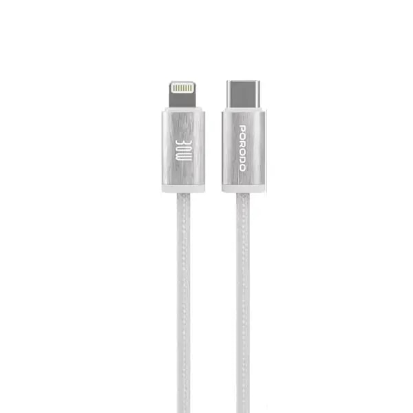 Câble tressé de charge et transfert de données Porodo – 30W – Type-C vers Lightning – 1,2M – Vitesse de