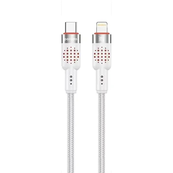 Câble tressé de charge et transfert de données Porodo – 30W – Type-C vers Lightning – 1,2M – Vitesse de