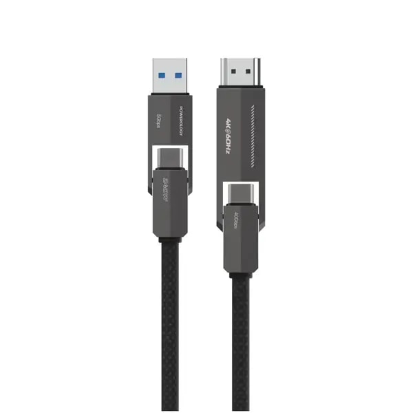 Câble de chargement rapide et de transfert de données VION 4-en-1 Powerology – 240W – 1,2m – Type-C et HDMI – Type-C et USB – 4K – PCAB034BK — photo 1