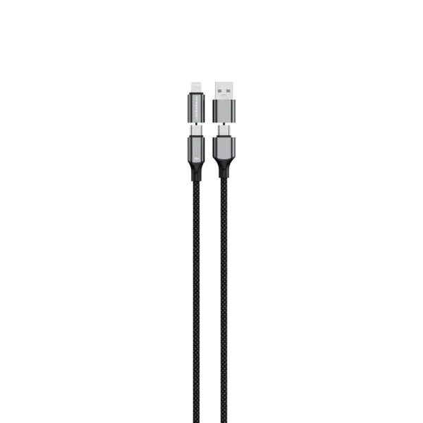 Câble de chargement rapide et de transfert de données 4-en-1 Powerology – 240W – 1m – Type-C et USB – Type-C et Lightning – 4K – PWMHZA240WBK — photo 1