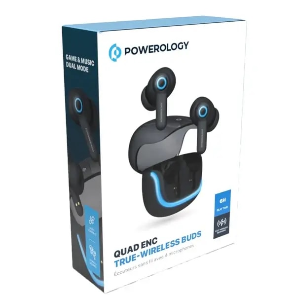 Écouteurs sans fil Powerology Quard ENC – 6h d’autonomie – Réduction de bruit – BT V5.3 – Contrôle tactile, vue 3