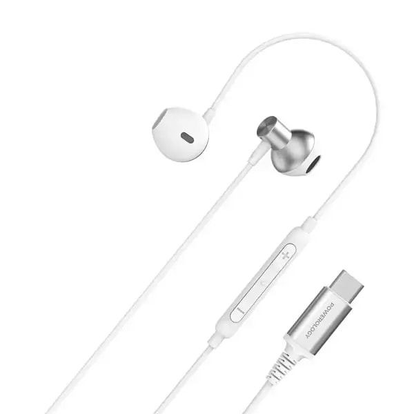 Écouteur stéréo filaire Powerology – Type-C – 1,2m – Qualité sonore HD Haut-parleur audio puissant – Commande de volume intégré – Basse profonde – PWTYPECSTWH — photo 2
