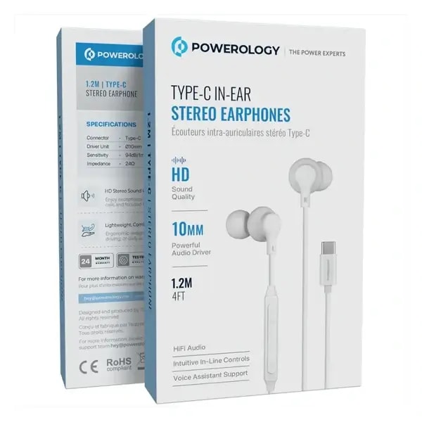 Écouteur filaire stéréo intra-auriculaires Powerology – Type-C – 1,2m – Qualité sonore HD Haut-parleur audio, autre vue
