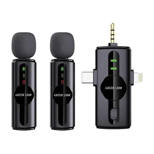 Micro sans fil 3en1 Green Lion Store GM-80X – 5h d’autonomie – 2 micros et 3 récepteurs Type-C, Lightning et USB-A – Qualité sonore HD – GNGM80XMICBK — photo 1